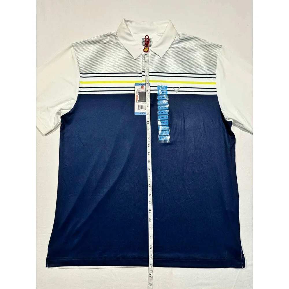 Callaway Mens Opti-Dri Golf Polo Shirt Large Peacoat Navy‎ White  NWT